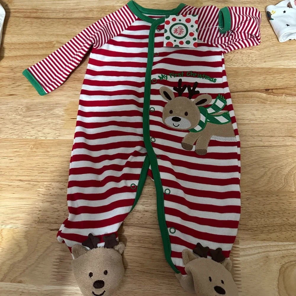2 for $24 Little Me Joules Newborn Christmas Holiday Long Sleeve Footie Coverall
